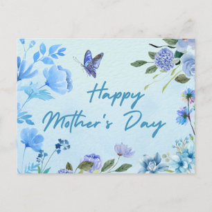Cartão Postal De Festividades Flores Azuis de Dia de as mães Feliz