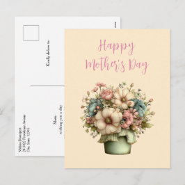 Cartão Postal De Festividades Flores Caprichosas em um Vaso de Plantas no Dia da