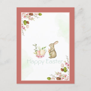 Cartão Postal De Festividades Flores de Coelhinho Fofo Ovos da Páscoa
