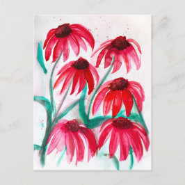 Cartão Postal De Festividades Flores de Echinacea em Sangue - Estilo de Aquarela