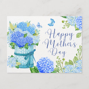 Cartão Postal De Festividades Flores de Hydrangea Azul de Dia de as mães Feliz