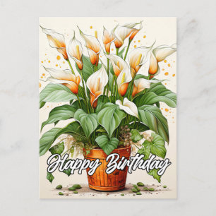 Cartão Postal De Festividades Flores de Lírio Calla em Flor Feliz Aniversário