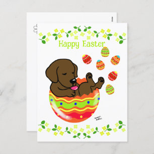 Cartão Postal De Festividades Flores De Papoeira Labrador De Chocolate Para Ovos