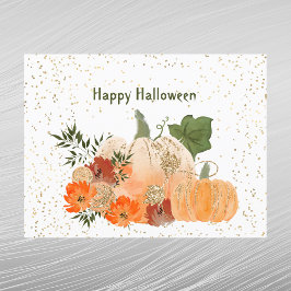 Cartão Postal De Festividades Flores Douradas de Confetti, Pumpkins Laranja Hall