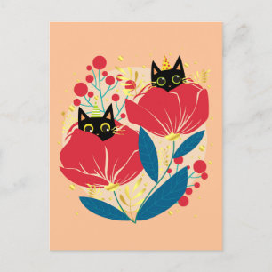 Cartão Postal De Festividades Flores Douradas de Jardim de Gato Preto