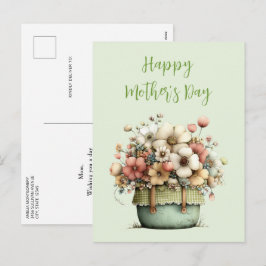 Cartão Postal De Festividades Flores em Vasos Aconchegante Shabby Fofo Dia das M