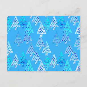 Cartão Postal De Festividades Flores modernas árvores de Natal - azul-céu