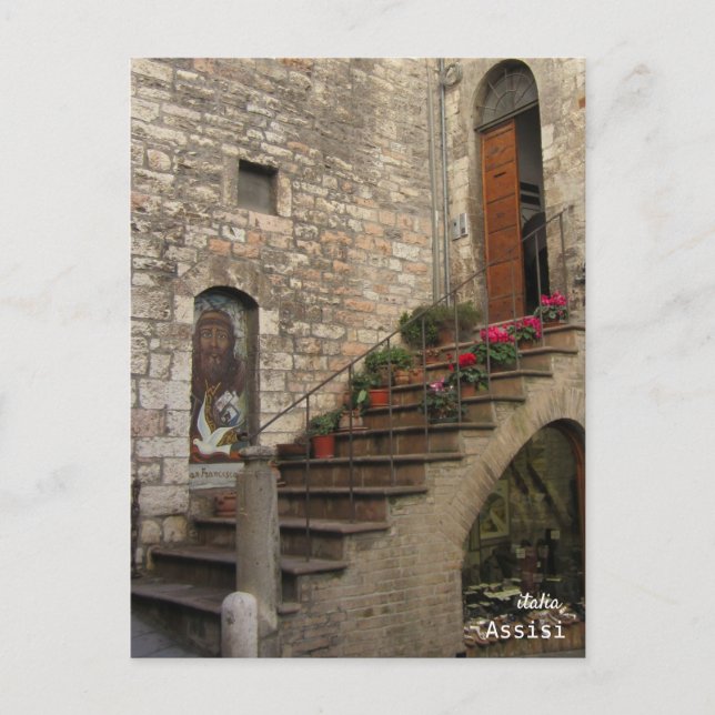 Cartão Postal De Festividades Flores Stairway Assisi Itália (Frente)