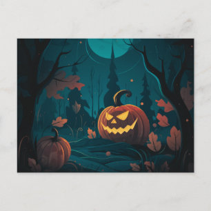 Cartão Postal De Festividades Floresta Assombrada com Jack-O' Lanterns Halloween