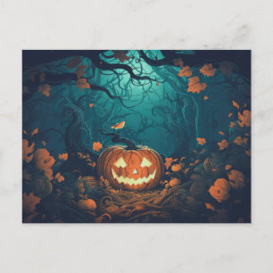 Cartão Postal De Festividades Floresta Assombrada com Jack-O' Lanterns Halloween