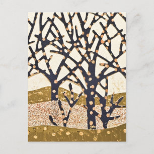 Cartão Postal De Festividades Floresta, azul e dourado