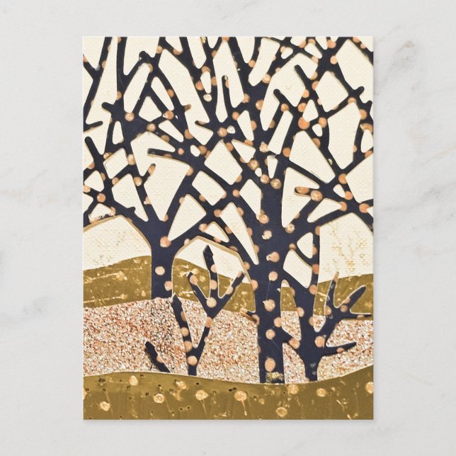 Cartão Postal De Festividades Floresta, azul e dourado (Frente)