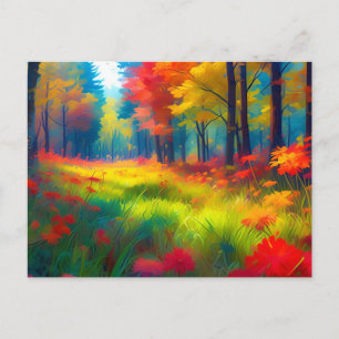 Cartão Postal De Festividades Floresta com Árvores e Flores Coloridas-47560