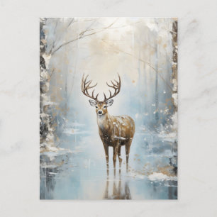 Cartão Postal De Festividades Floresta Congelada Deer Bosque