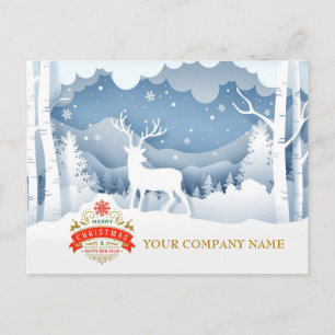 Cartão Postal De Festividades Floresta de Inverno Elegante com Cervo em 3D para