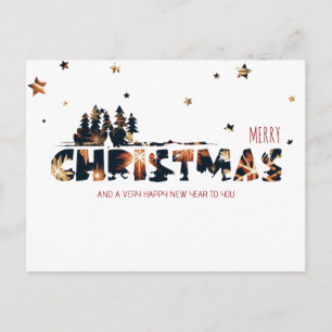 Cartão Postal De Festividades Floresta de Inverno Natal & Ano Novo Fogos de Arti