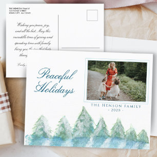 Cartão Postal De Festividades Floresta de Inverno Pacífica Foto em Aquarela Nata
