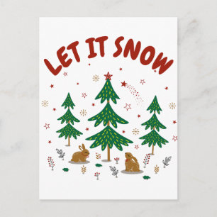 Cartão Postal De Festividades Floresta de Natal Estrelada com Coelhos da Florest