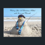 Cartão Postal De Festividades Flórida Snowman / SnowWoman ( Beach ) Natal<br><div class="desc">Na Flórida sabemos como viver - Sem Neve! Sem problemas! Fazemos um Sandman!</div>