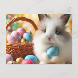 Cartão Postal De Festividades Fluffy Easter Bunny com ovos