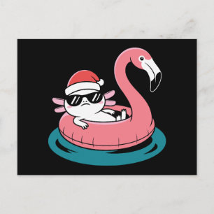 Cartão Postal De Festividades Flutuador de Piscina Flamingo Axolote de Natal com