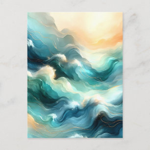 Cartão Postal De Festividades Fluxo Abstrato de Oceano Dourado