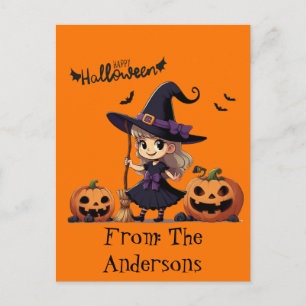 Cartão Postal De Festividades Fofa bruxa de Halloween de anime