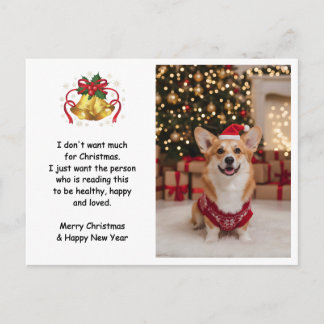 Cartão Postal De Festividades Fofa Foto Personalizada do Corgi de Natal