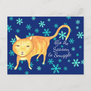 Cartão Postal De Festividades Fofuras Quentes & Nevões de Inverno Gato de Natal