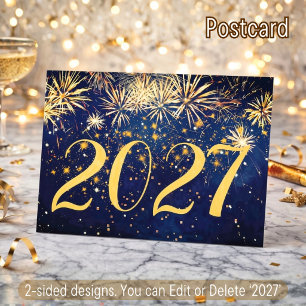 Cartão Postal De Festividades Fogo de Artifício Ano Novo Natal Design 2 Lados