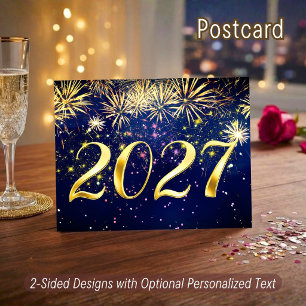 Cartão Postal De Festividades Fogos de Artifício 2027 Feliz Ano Novo Véspera Ale