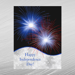 Cartão Postal De Festividades Fogos de artifício azul vermelho no dia da indepen