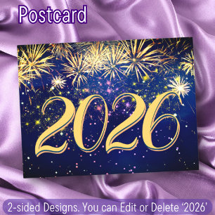 Cartão Postal De Festividades Fogos de artifício coloridos 2026 Ano Novo Feliz N