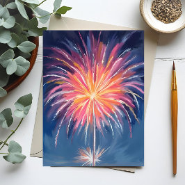Cartão Postal De Festividades Fogos de Artifício de Ano Novo | Aquarela