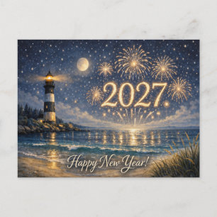 Cartão Postal De Festividades Fogos de Artifício na Torre de Sinalização Costeir