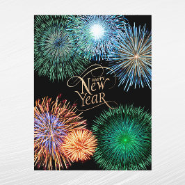 Cartão Postal De Festividades Fogueira Dourada Elegante Gráfico Ano Novo