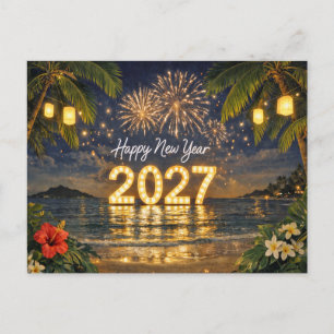 Cartão Postal De Festividades Fogueira Tropical de Ano Novo Feliz 2027