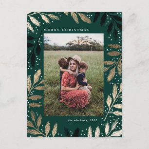 Cartão Postal De Festividades Foil Branches Feliz Feriado de Foto de Natal