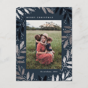 Cartão Postal De Festividades Foil Branches Feliz Quadro de Fotos de Natal