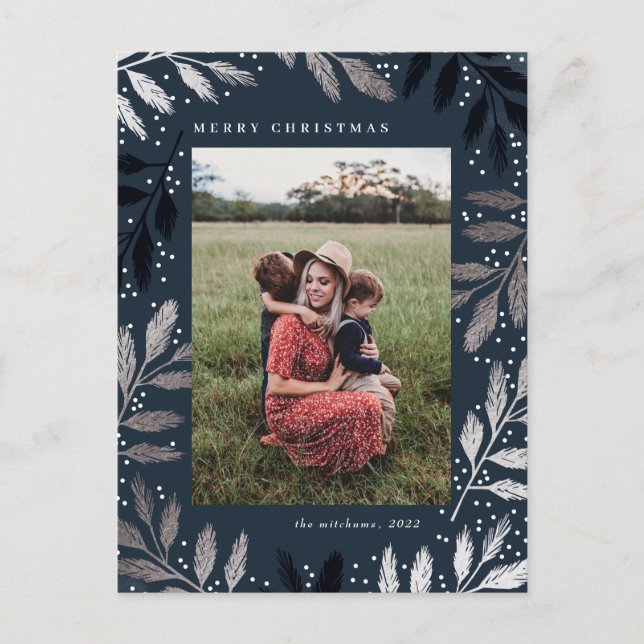 Cartão Postal De Festividades Foil Branches Feliz Quadro de Fotos de Natal (Frente)