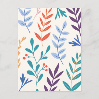 Cartão Postal De Festividades Folha floral minimalista