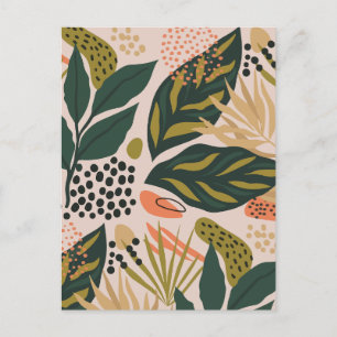 Cartão Postal De Festividades Folha floral minimalista