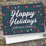 Cartão Postal De Festividades Folhagem de Feliz Natal Moderno Holly Berries<br><div class="desc">Disponível aqui: http://www.zazzle.com/selectpartysupplies</div>