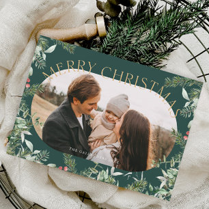 Cartão Postal De Festividades Folhagem Dourada de Natal Foto Glitter