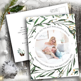 Cartão Postal De Festividades Folhagem Verde Elegante Confetti Watercolor Dourad