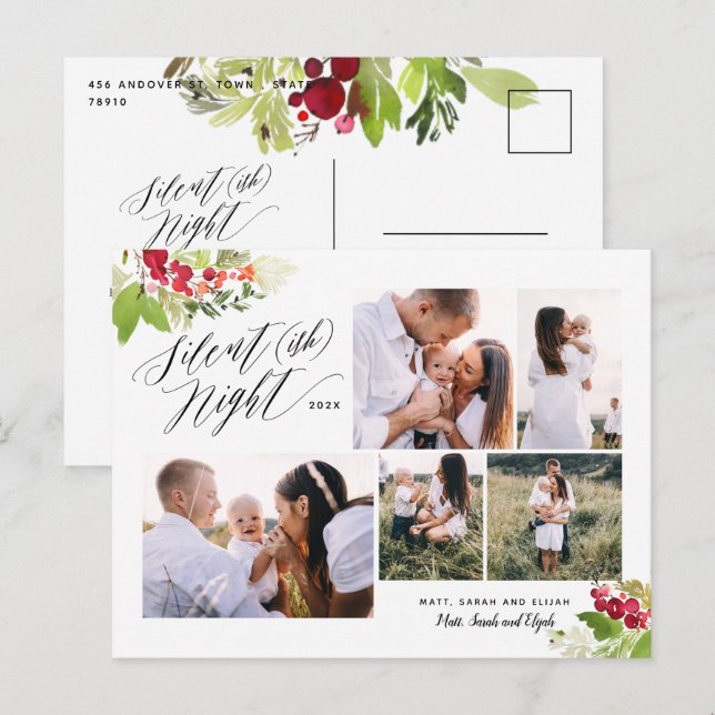 Cartão Postal De Festividades Folhagem verde vermelha, multifoto-vermelha, notur (Frente/Verso)