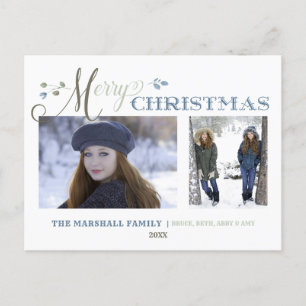 Cartão Postal De Festividades Folhas de Aquarela   2 Fotos   Feliz Natal