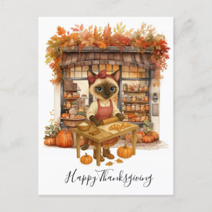 Cartão Postal De Festividades Folhas de outono de Cat Bakery de Ação de Graças e