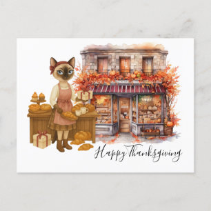 Cartão Postal De Festividades Folhas de outono de Cat Bakery de Ação de Graças e