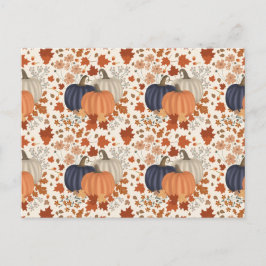 Cartão Postal De Festividades Folhas de outono Russas de Pumpkins Flores Selvage